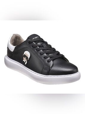 Karl Lagerfeld black leather Karl Head Picard lace up sneaker. Size 9 M